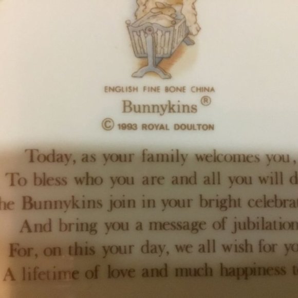 VINTAGE Royal Doulton Bunnykins Christening Plate 1993 - Picture 3 of 3